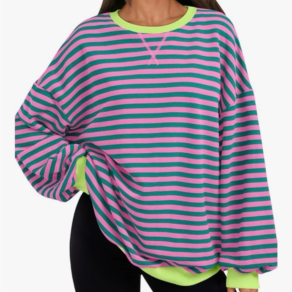 Striped Pink and Green Women's Sweatshirt. Size XXL